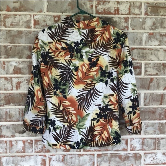 Eddie Bauer Brown and Orange Tropical 3/4 Sleeve Button Down Silk Blazer - Picture 12 of 12